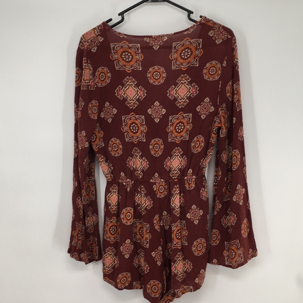 Long Sleeve Boho Red And Orange Romper - image 6